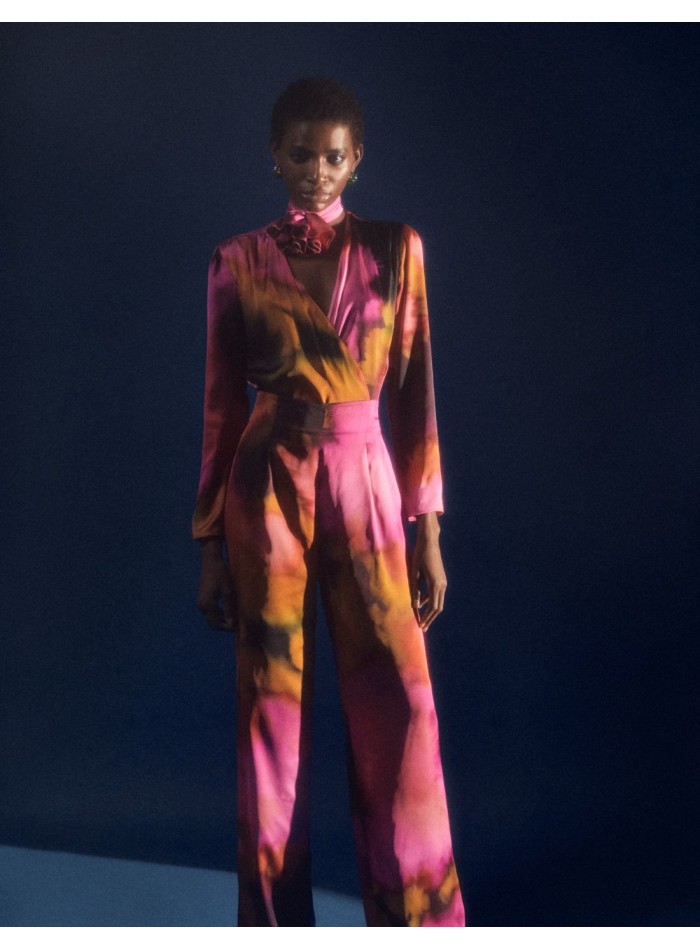 Pantalón de fiesta largo estampado satinado