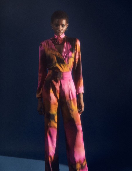 Pantalón de fiesta largo estampado satinado