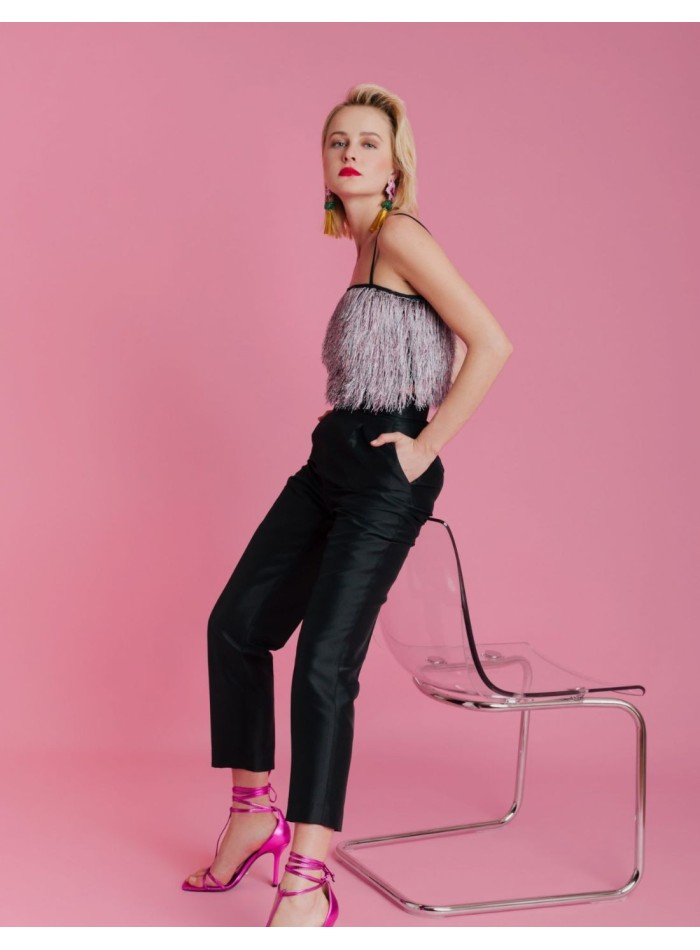 Long party trousers with pleats and high waistband