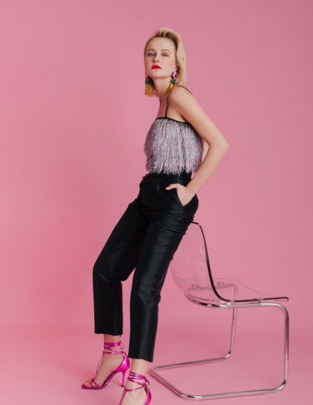 Pantalon long de fête avec plis et ceinture haute