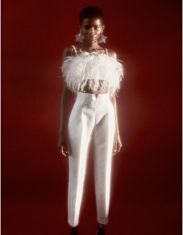 Pantalon long de fête avec plis et ceinture haute