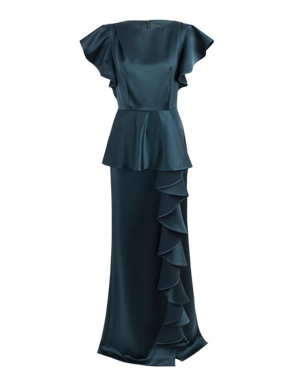 Robe longue satinée à volants