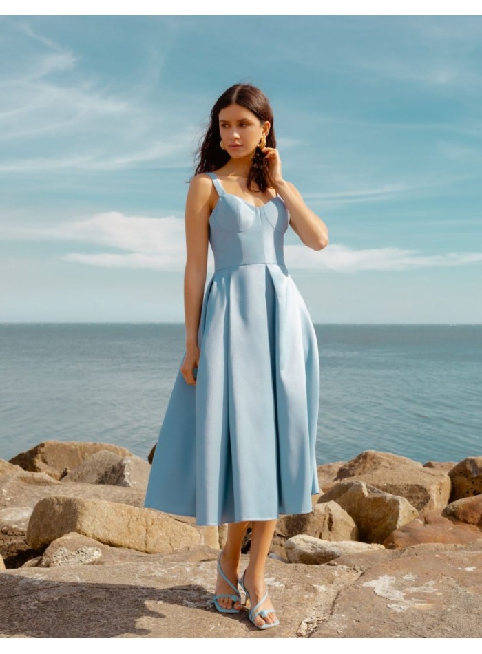 Light blue midi party dress with bodice