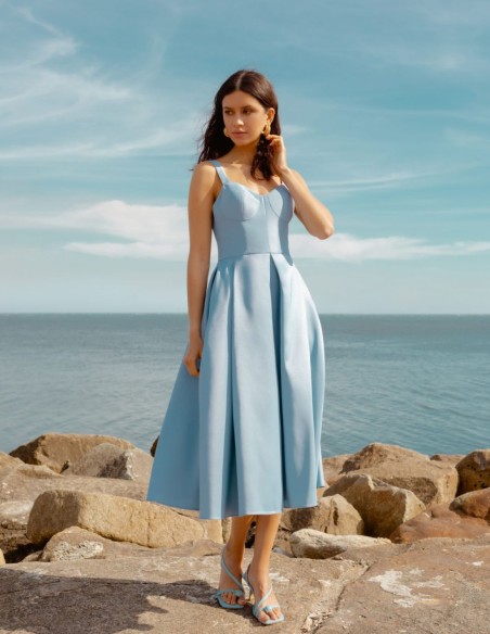 Light blue midi party dress with bodice
