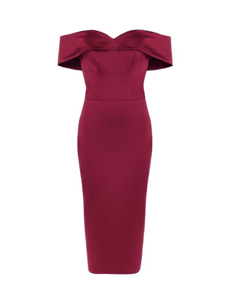 Vestido midi de fiesta con escote bardot