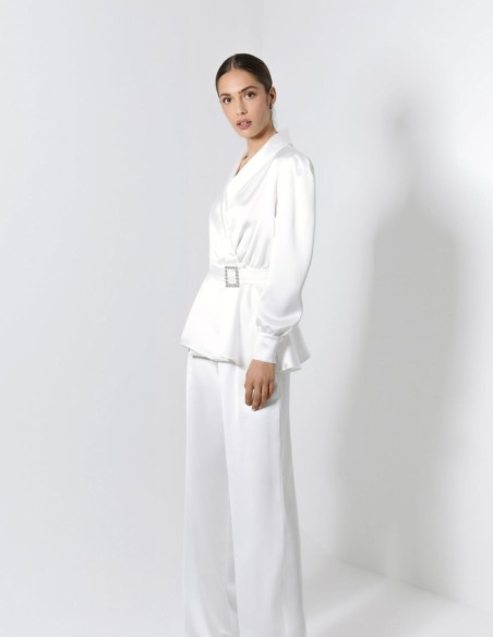White wedding suit with long trousers and jacket