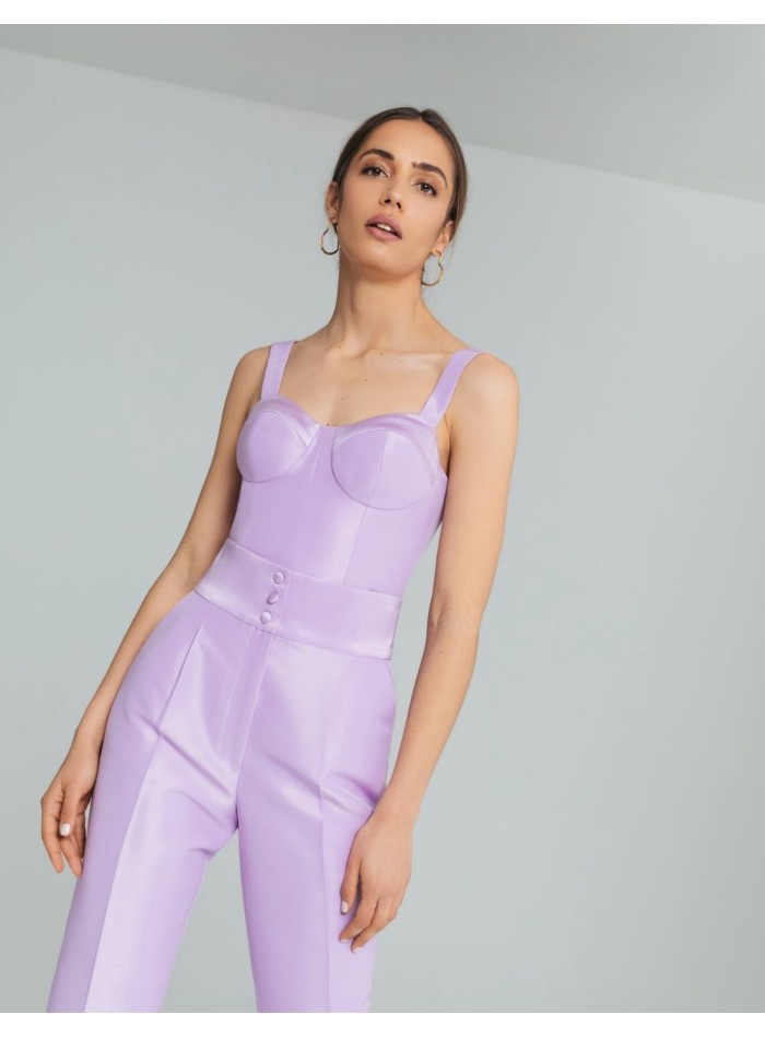 Lilac darts trousers with buttoned waistband