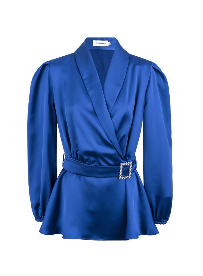 Blazer double boutonnage en satin avec Ceinture...