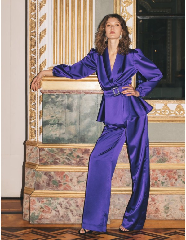 Long satin trousers with high waistband