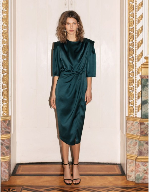 Emerald green draped cocktail dress 2