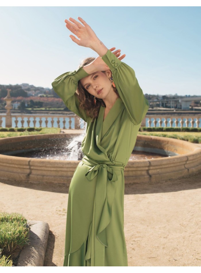 Pistachio green crossover midi dress