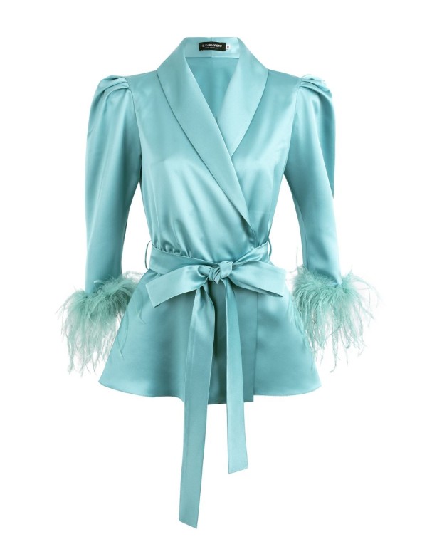 Chemisier croisé à revers et plumes