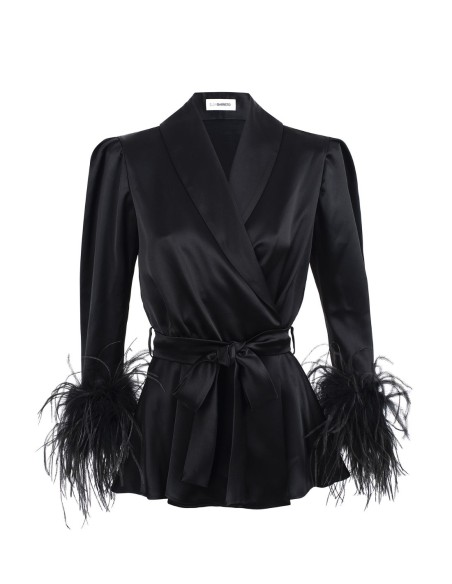 Chemisier croisé à revers et plumes