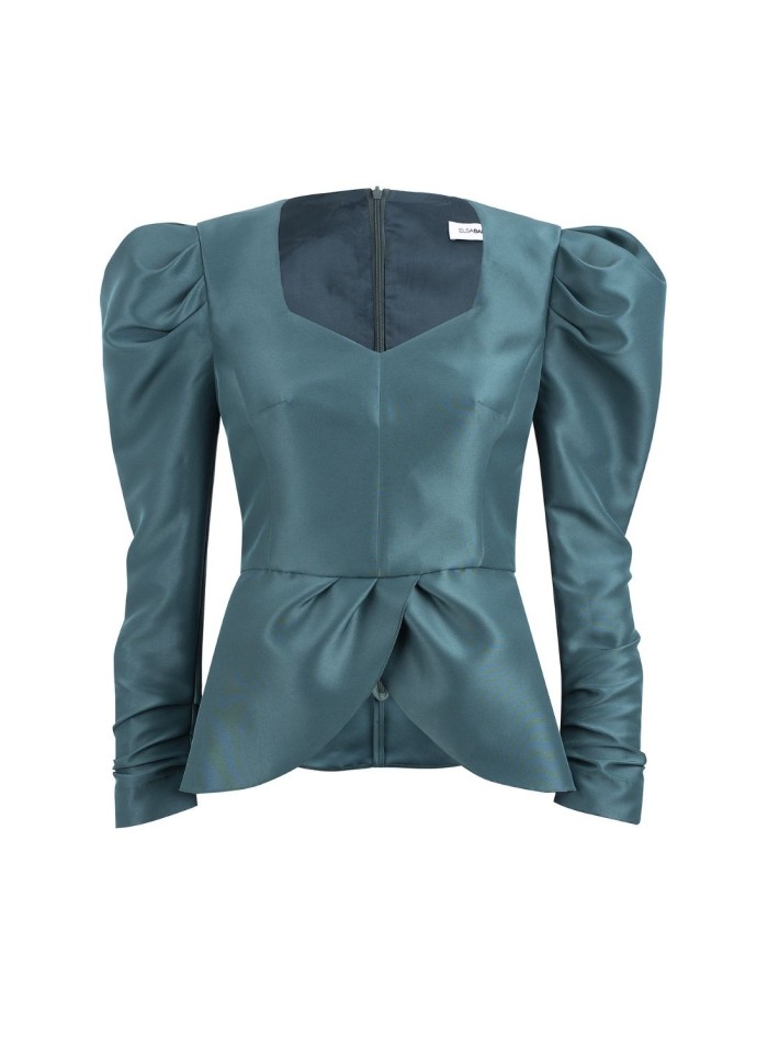 Chemisier de fête à volants vert émeraude