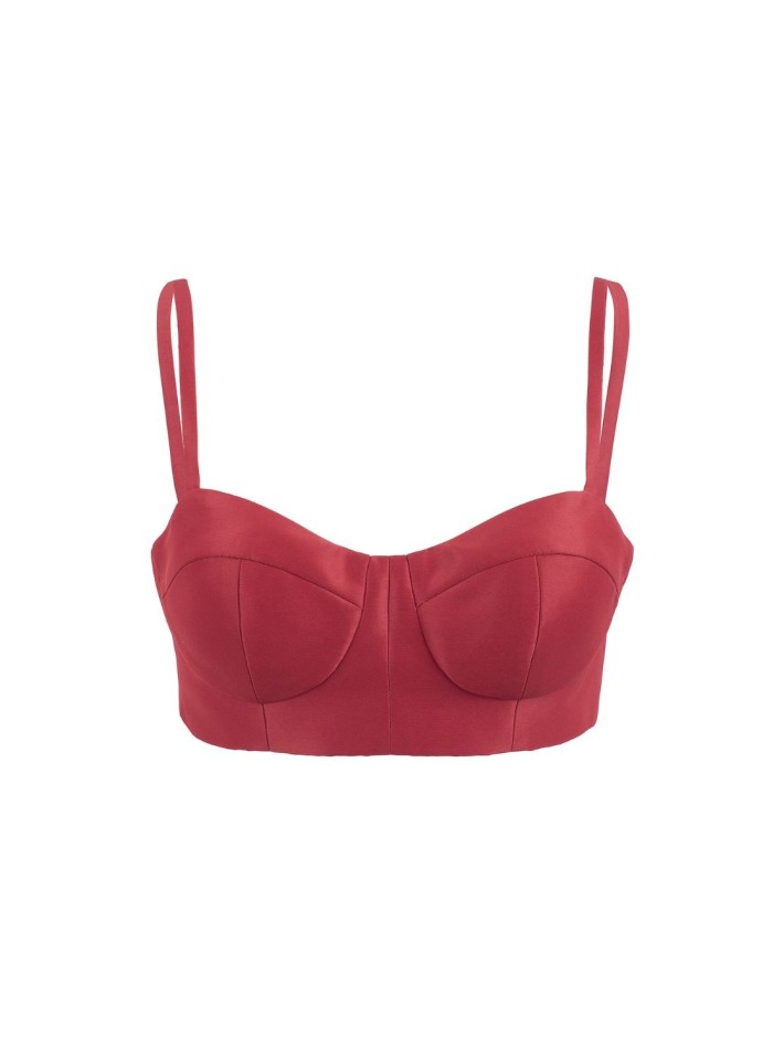 Red strapless top with balconette neckline -...