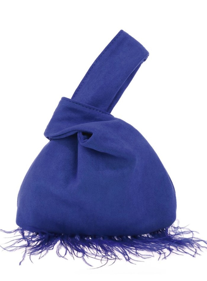 Japanese suede clutch bag with feathers