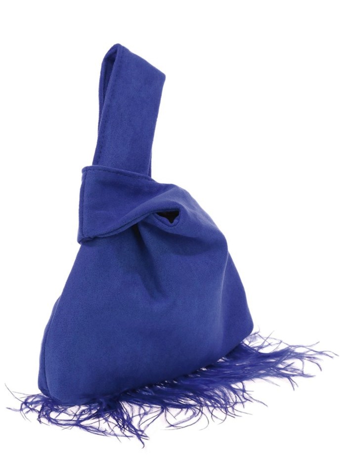 Japanese suede clutch bag with feathers