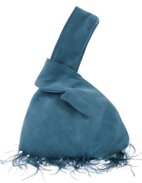 Bolso de mano japonés de antelina con plumas