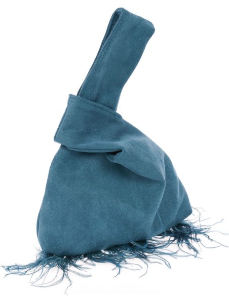 Japanese suede clutch bag with feathers