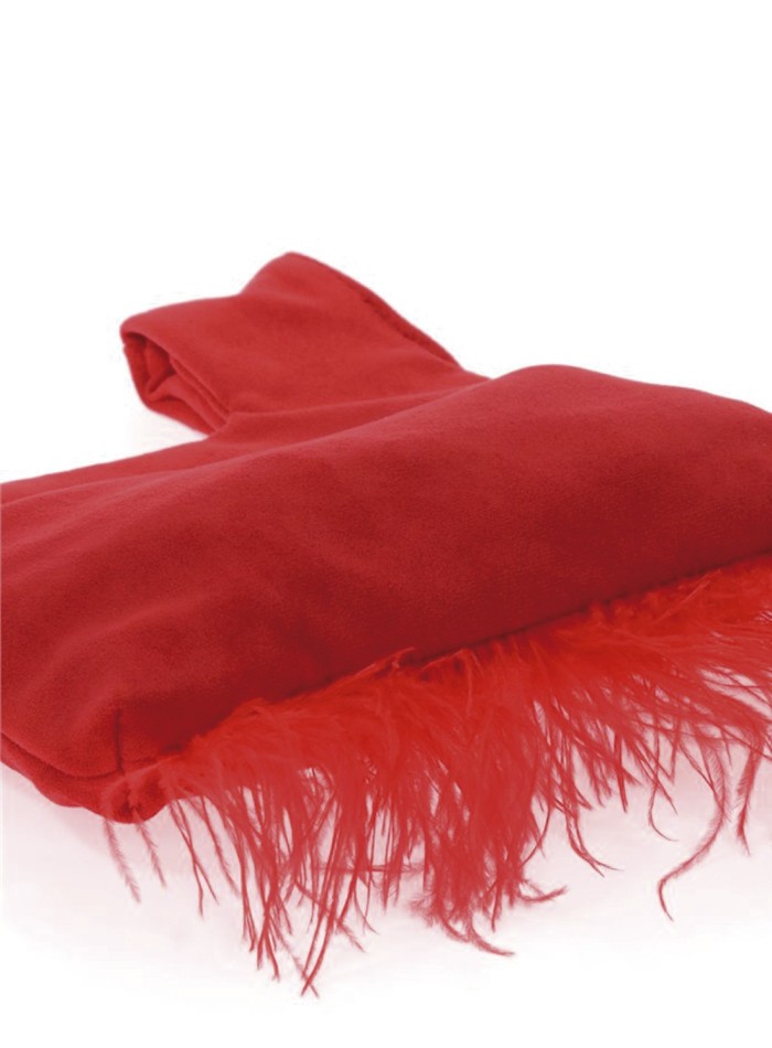 Japanese suede clutch bag with feathers