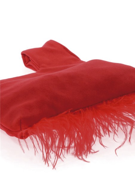 Japanese suede clutch bag with feathers