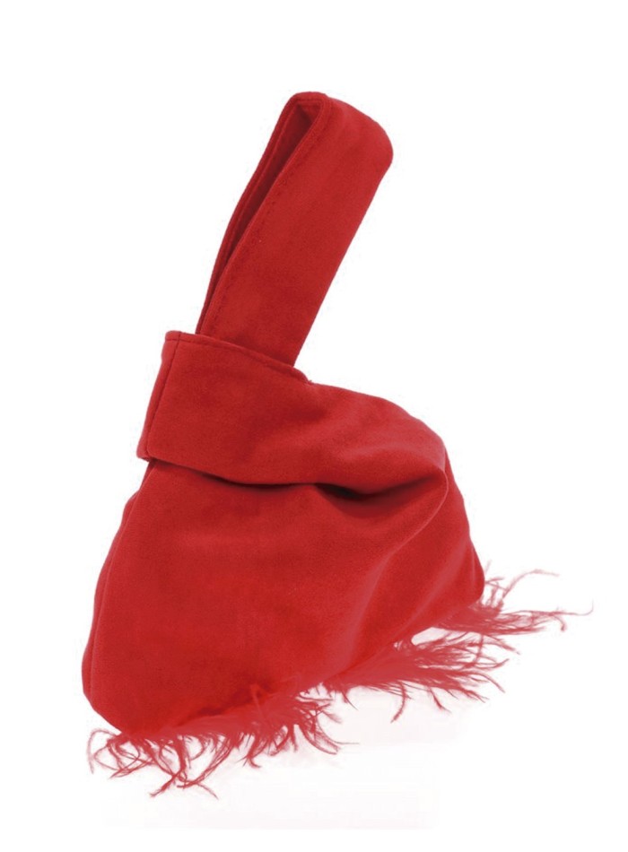 Bolso de mano japonés de antelina con plumas