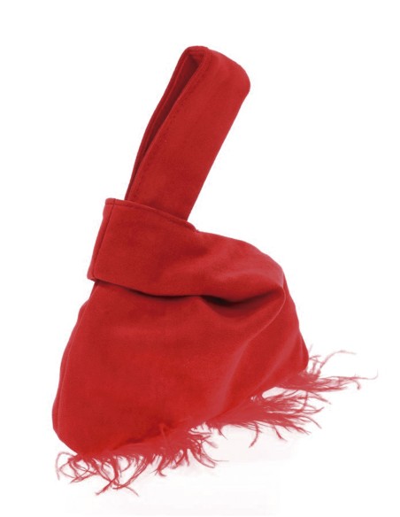 Bolso de mano japonés de antelina con plumas