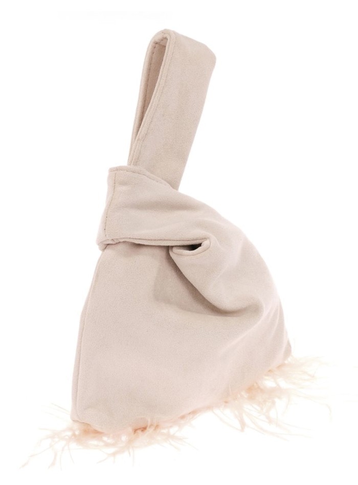Japanese suede clutch bag with feathers