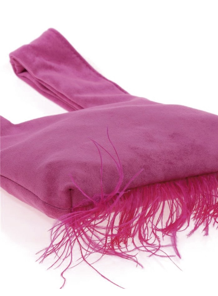 Japanese suede clutch bag with feathers