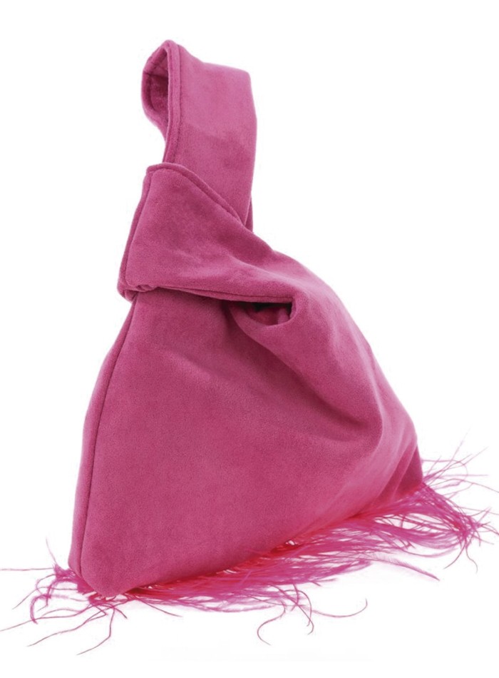 Japanese suede clutch bag with feathers