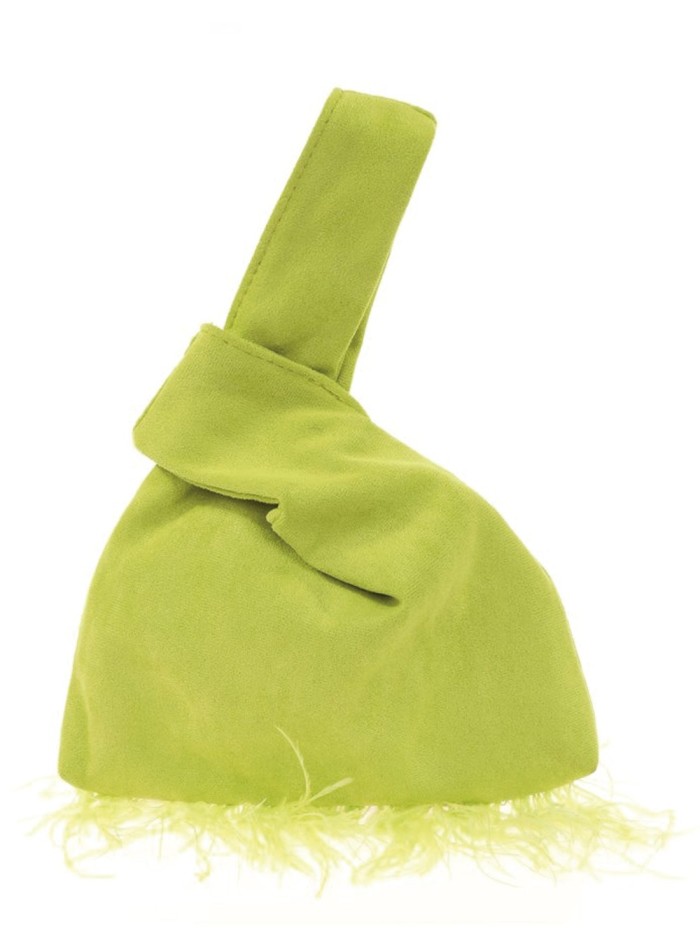 Japanese suede clutch bag with feathers