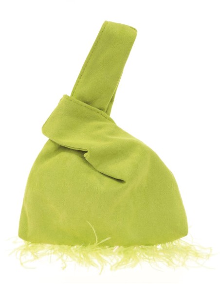 Japanese suede clutch bag with feathers