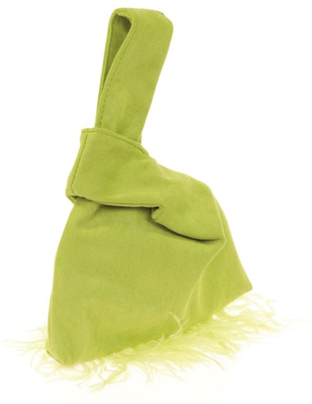 Japanese suede clutch bag with feathers