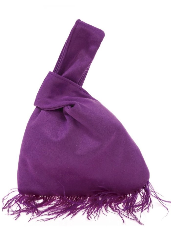 Japanese suede clutch bag with feathers