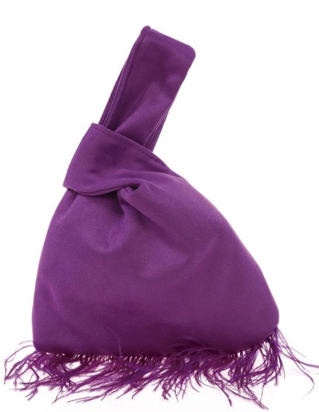 Japanese suede clutch bag with feathers