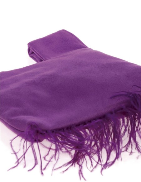 Japanese suede clutch bag with feathers