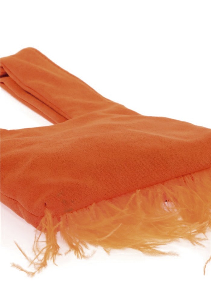 Japanese suede clutch bag with feathers