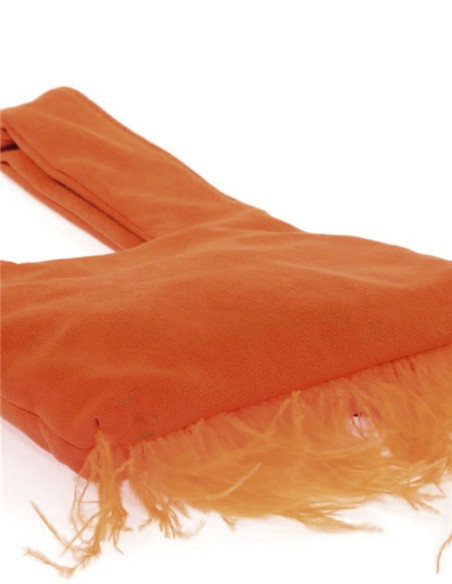 Bolso de mano japonés de antelina con plumas