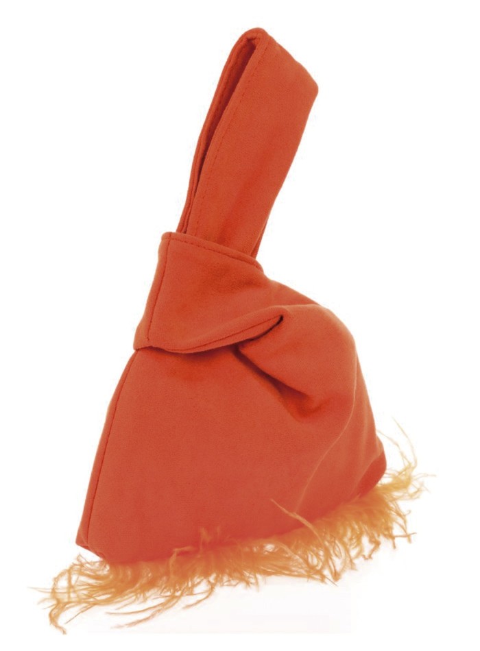 Bolso de mano japonés de antelina con plumas