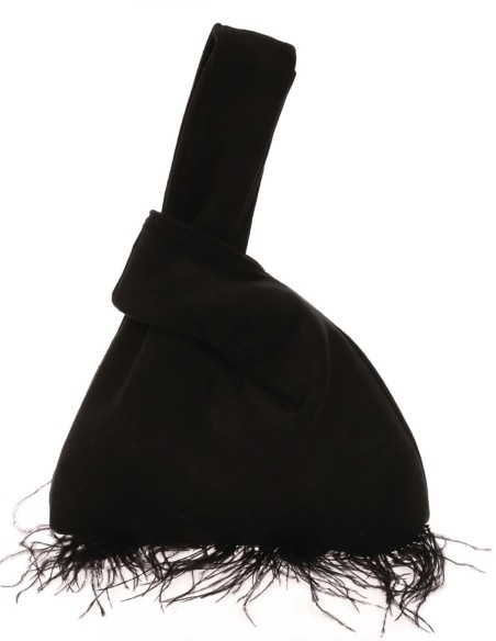 Bolso de mano japonés de antelina con plumas