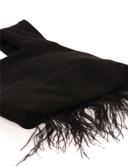 Japanese suede clutch bag with feathers