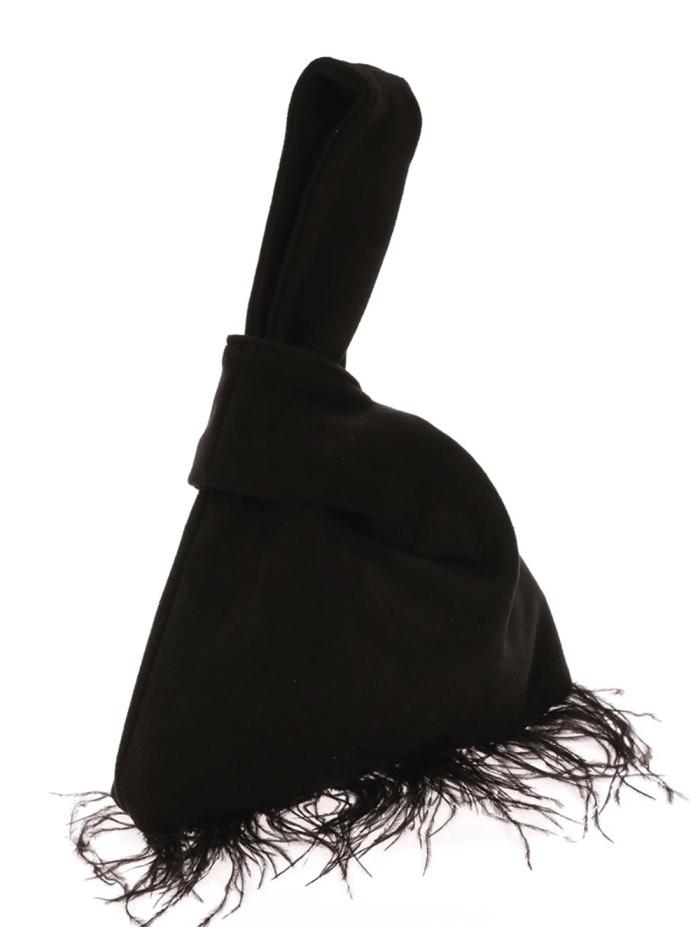 Bolso de mano japonés de antelina con plumas