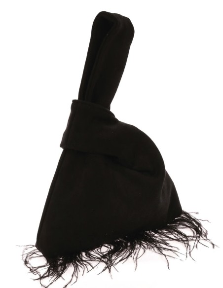 Bolso de mano japonés de antelina con plumas