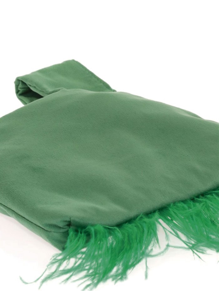 Bolso de mano japonés de antelina con plumas