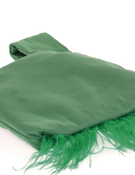 Japanese suede clutch bag with feathers