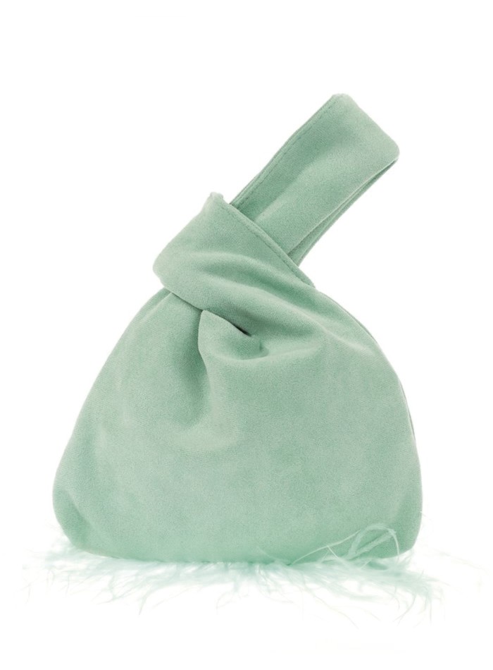 Japanese suede clutch bag with feathers