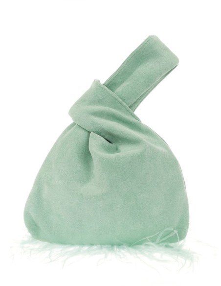 Bolso de mano japonés de antelina con plumas