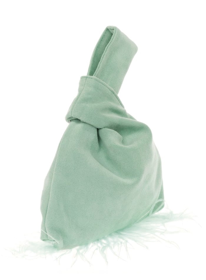 Japanese suede clutch bag with feathers