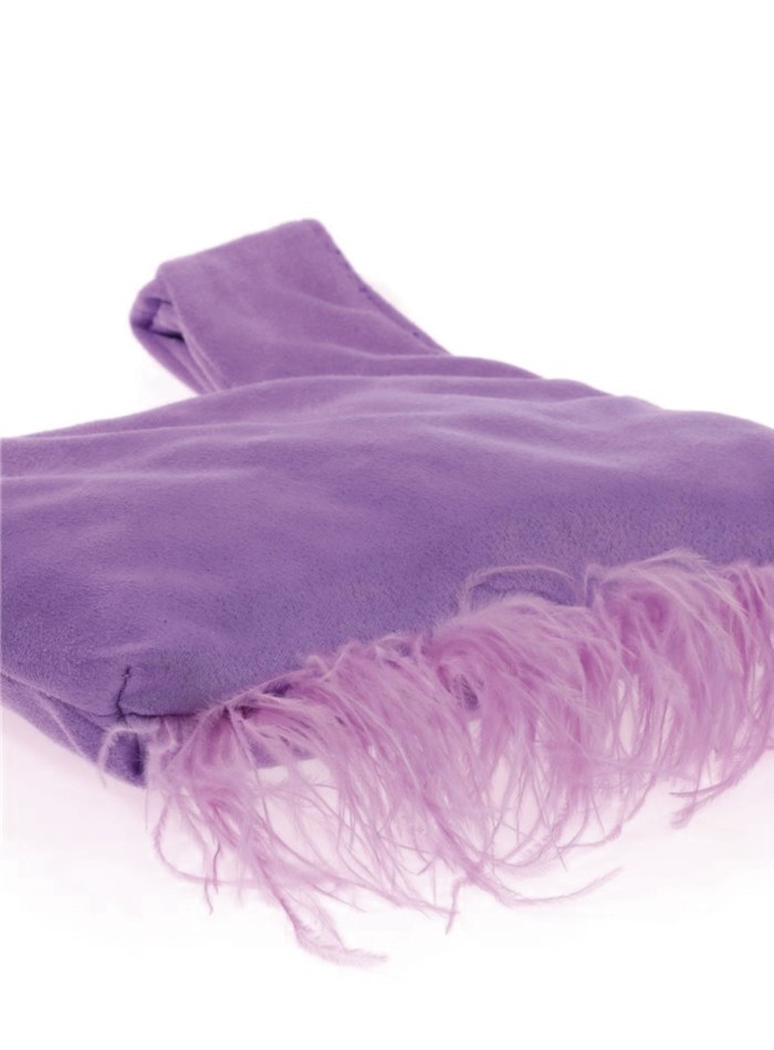 Japanese suede clutch bag with feathers