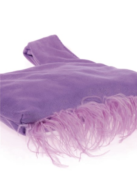 Japanese suede clutch bag with feathers